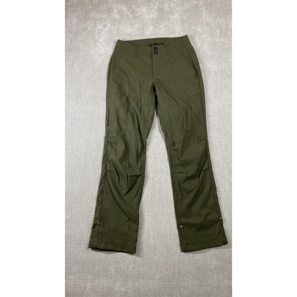 PrAna Pants Womens 4 Short Green Hiking Stretch Nylon Zip Pocket Snap Hem